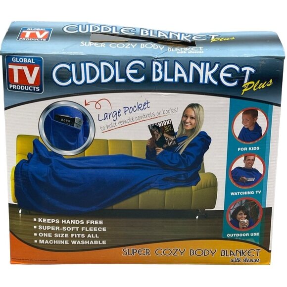 cuddle blanket large pocket cozy body sleeve soft fleece one size blue READ - Picture 1 of 5